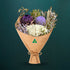 Dried Australian native bouquet in lilac tones featuring purple banksia hookeriana, banksia baxteri, white verticordia and leucadendron bracts, kraft-wrapped with Australian Made stamp
