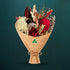 Dried Australian native bouquet in red tones featuring red banksia formosa, acorn banksia, burdett&